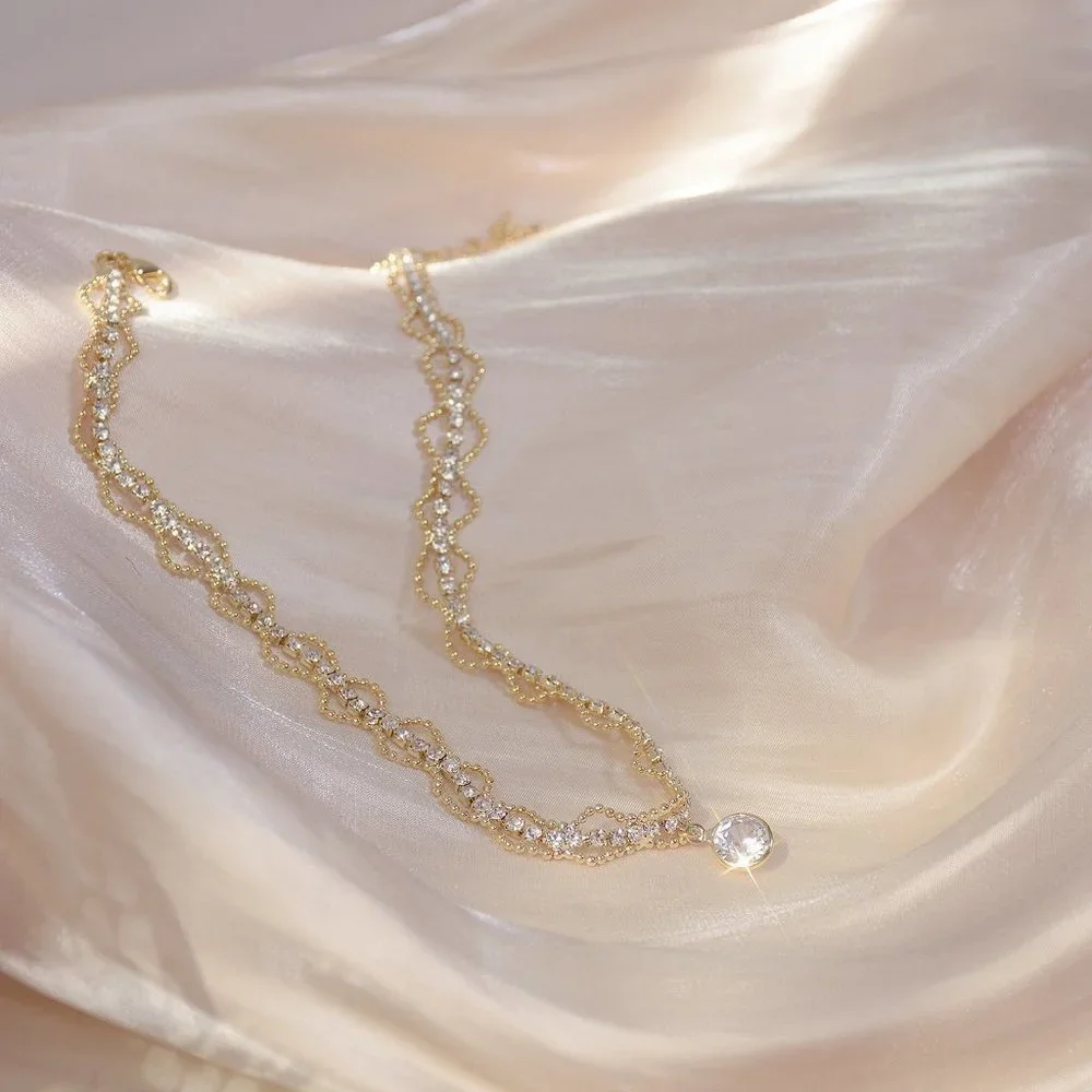 NEW 14K Gold Plated 2CT Solitaire Diamond Choker Necklace